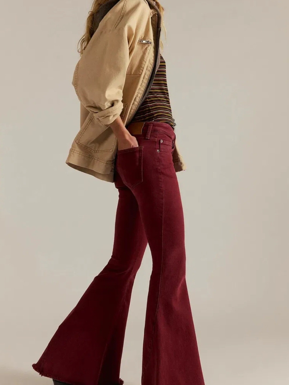Free People - WE THE FREE 'Emre' Burgundy Low Rise Flare Jeans